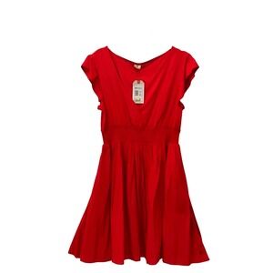 Roxy‎ Gracefully Angelic Red Fit Flare Knee Length Dress V Neck Womens Size L